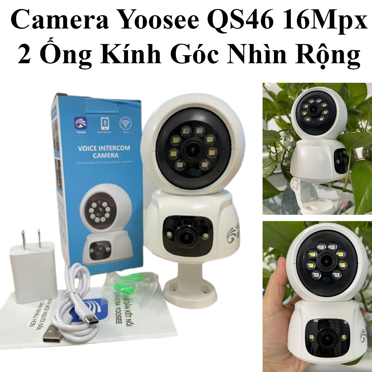 Camera Wifi Yoosee QS416 2 mắt 10 led trong nhà