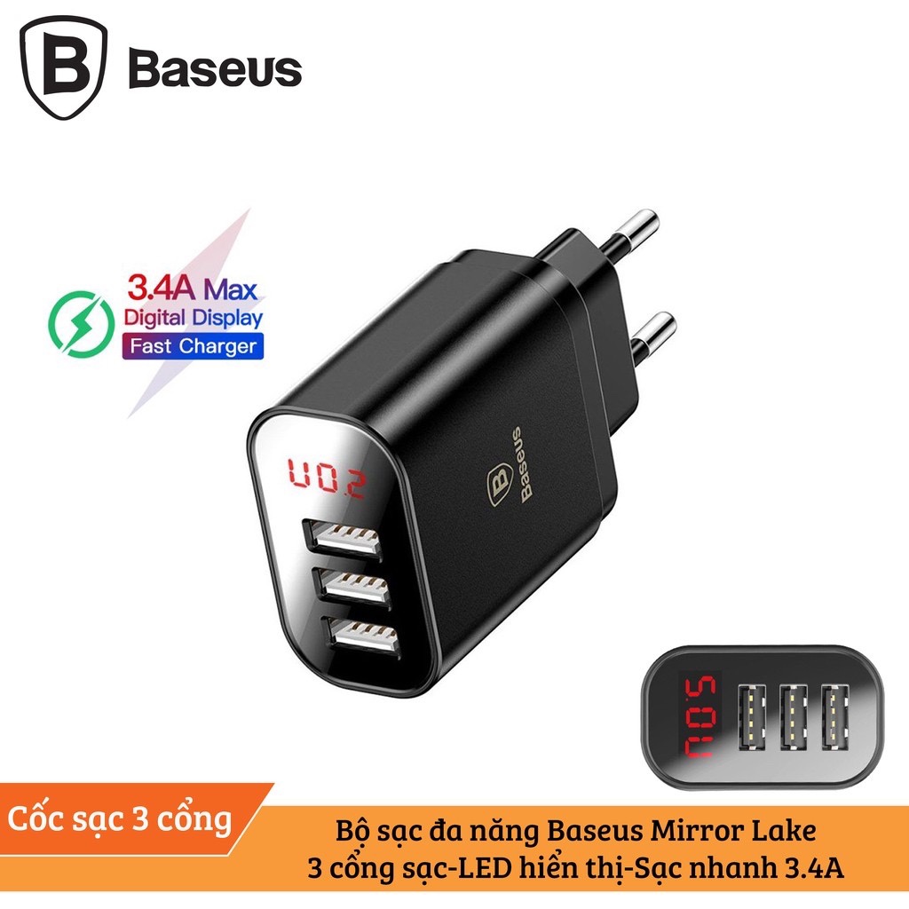 Cốc sạc 3 cổng Baseus Mirror Lake Intelligent 3USB 3.4A