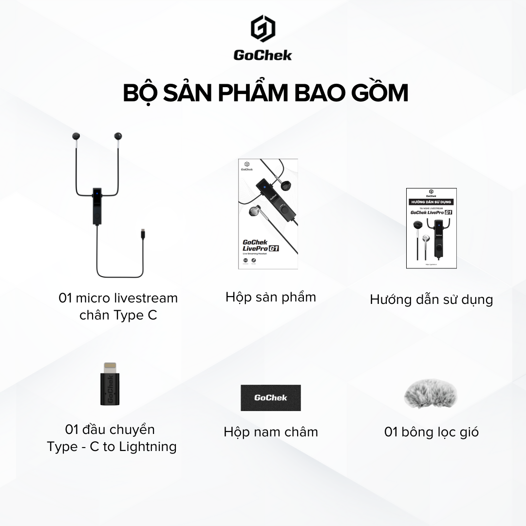 Micro thu âm Gocheck LivePro Sku G1 có dây, 2 đầu typeC + lighting