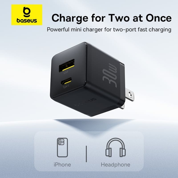 Cốc sạc 2 cổng Baseus Palm Fast Charger C+U 30W