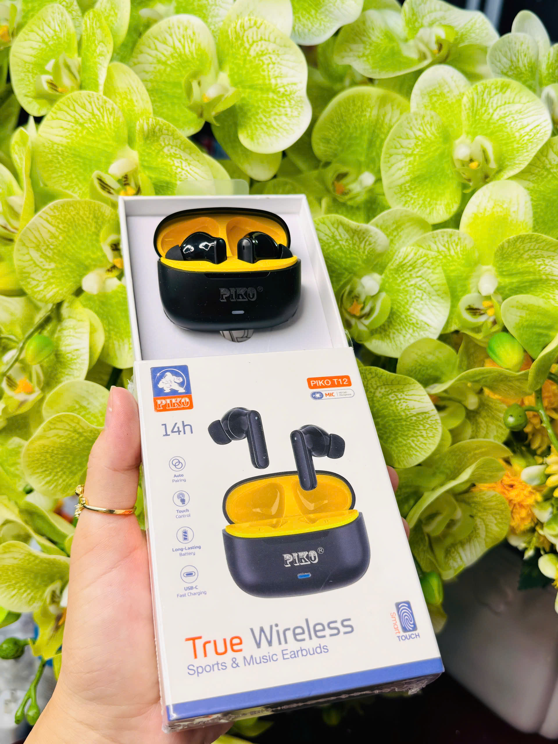 Tai nghe bluetooth Piko T12 14h đen - Đen