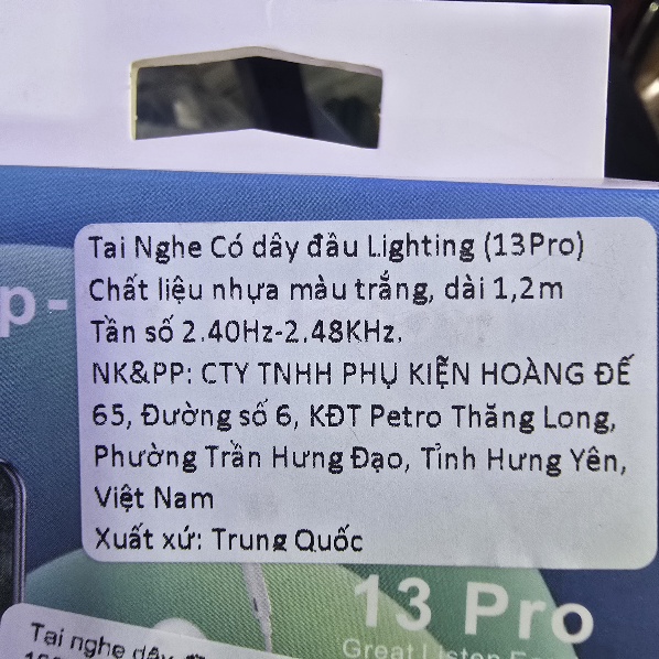 Tai nghe dây đầu Lighting Li-120k cho ip13 Pro,14 Pro full VAT - Đầu Lighting