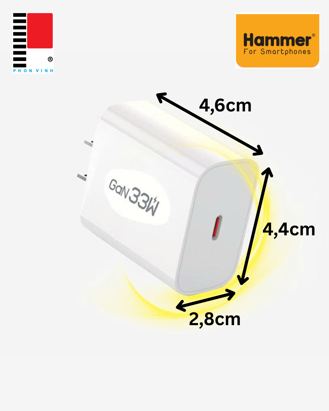 Cốc sạc 2 cổng GAN 33w Hammer H-S15 1C1U