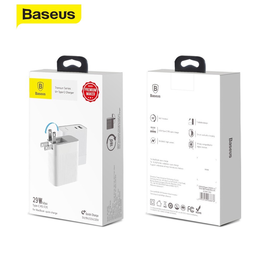 Cốc sạc TypeC Baseus 2 Cổng 30W Transun Chân Gập