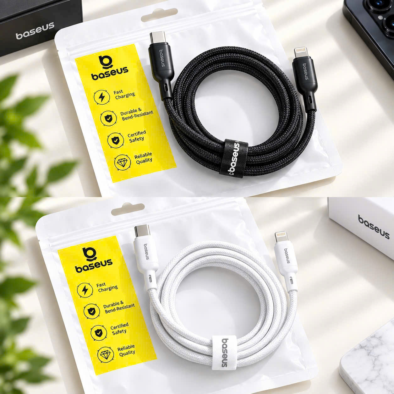 Cáp sạc TypeC-Lighting Baseus smooth/Rundian dây Dù đóng túi