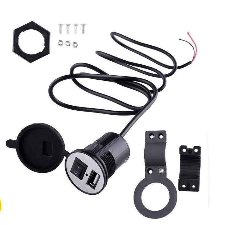 Sạc điện thoại gắn xe máy 1 cổng usb có nút bật tắt