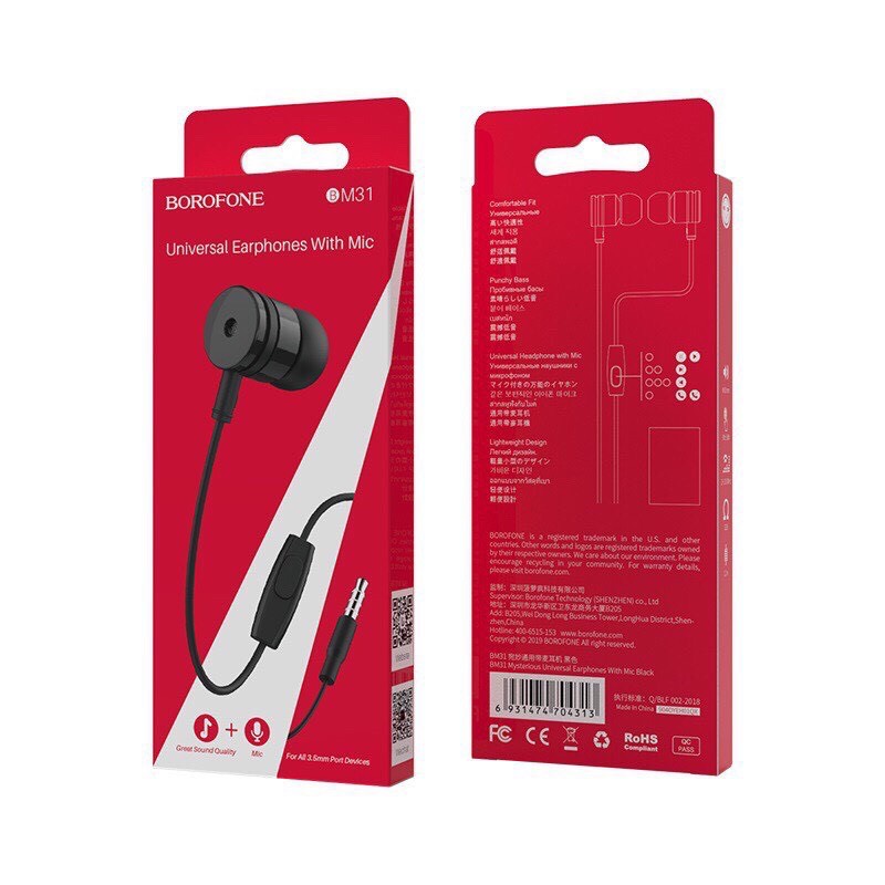 Tai Nghe dây đầu tròn Borofone BM31