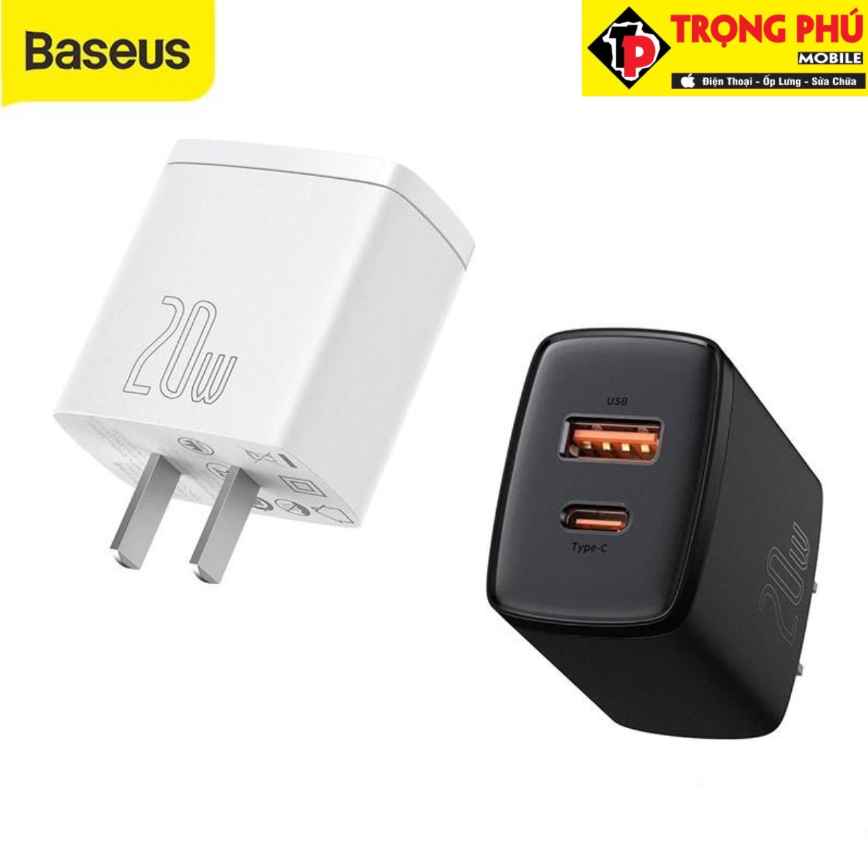 Cốc sạc TypeC Nhanh Baseus 2 cổng 20W Baseus Compact