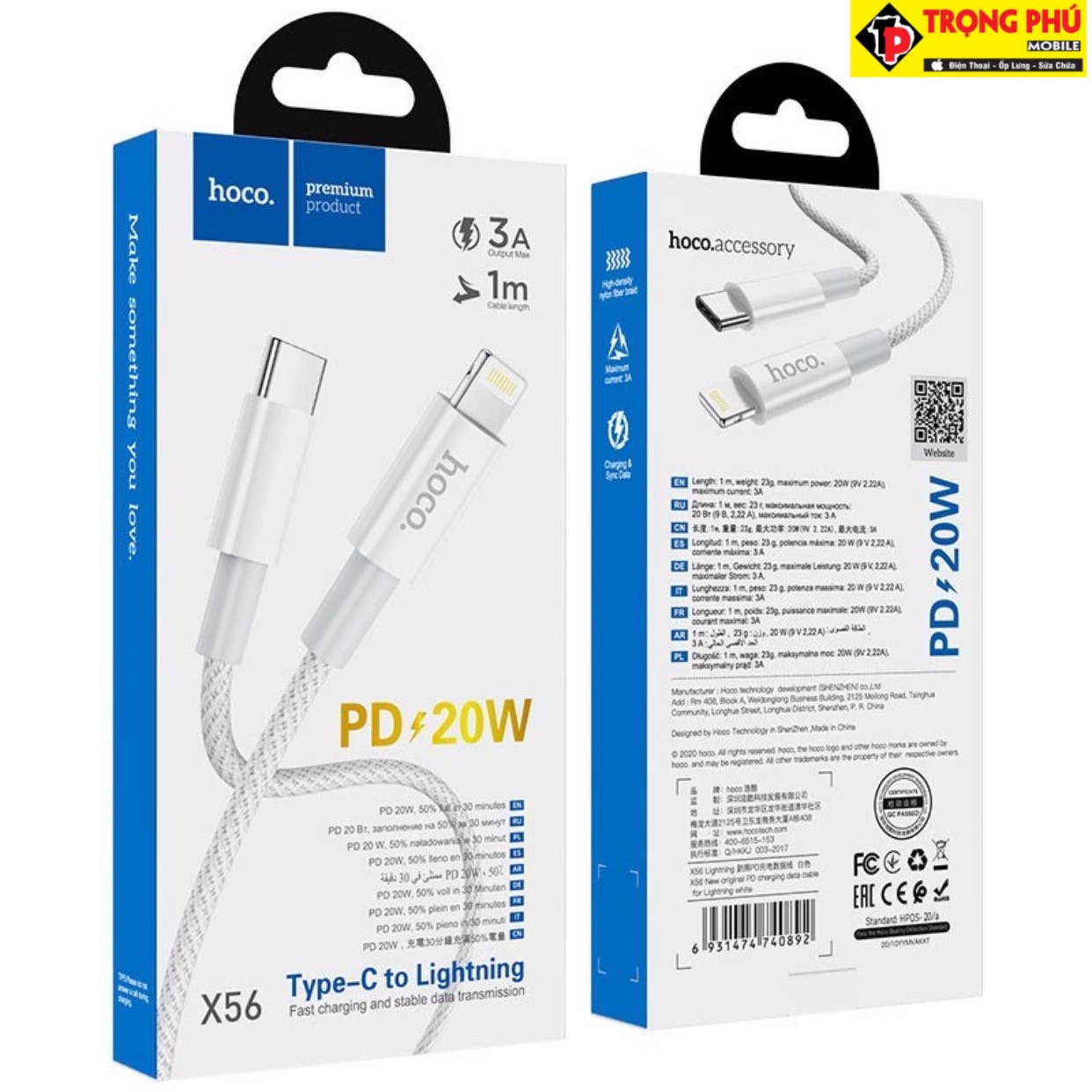Cáp sạc TypeC-Lighting Hoco X56 20w Nylon dệt