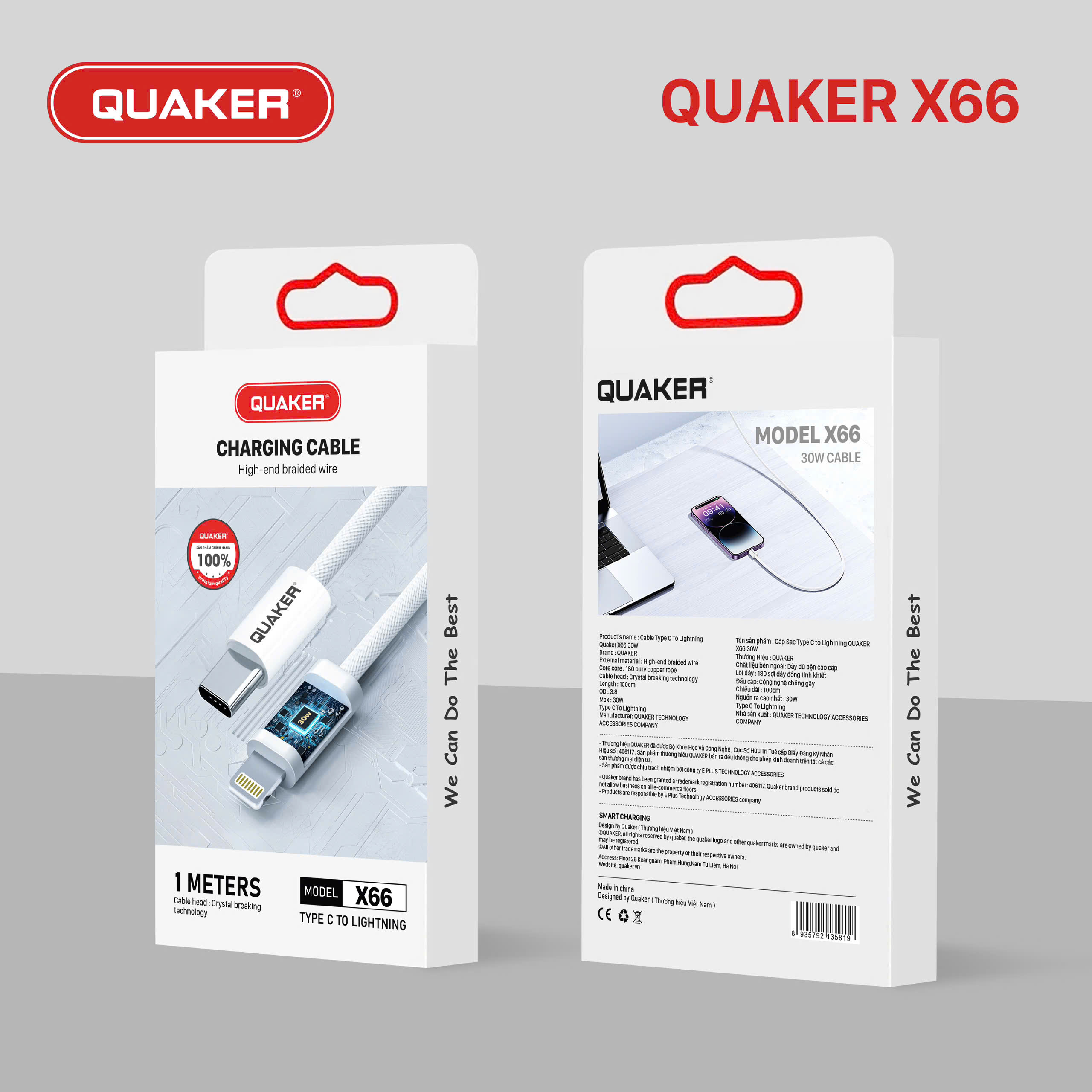 Cáp sạc TypeC-Lighting 20w dây dù Quaker X68, X66