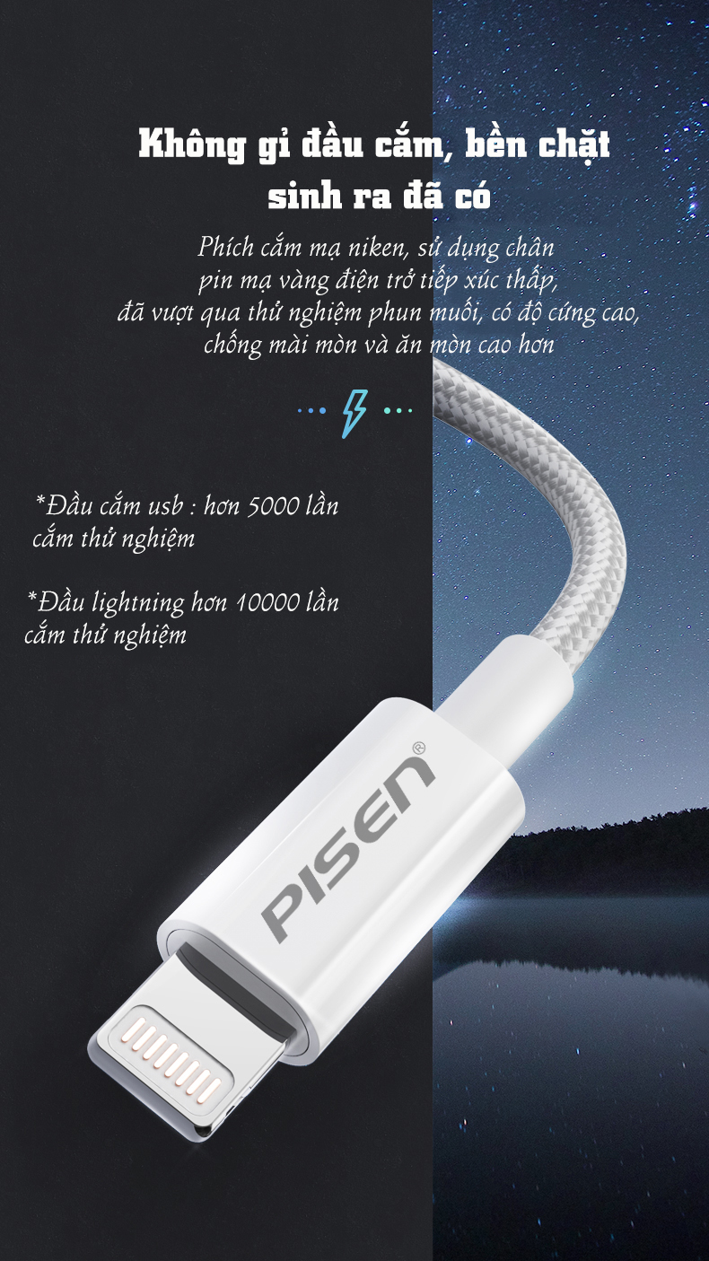 Cáp sạc Usb-Lighting Pisen ZY-AL01 Fast ZY 1m