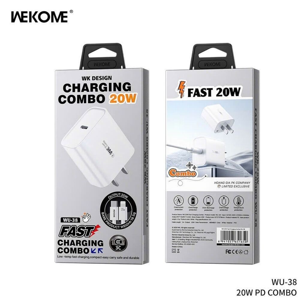 Bộ sạc TypeC-Lighting Wekome WU-38 20w