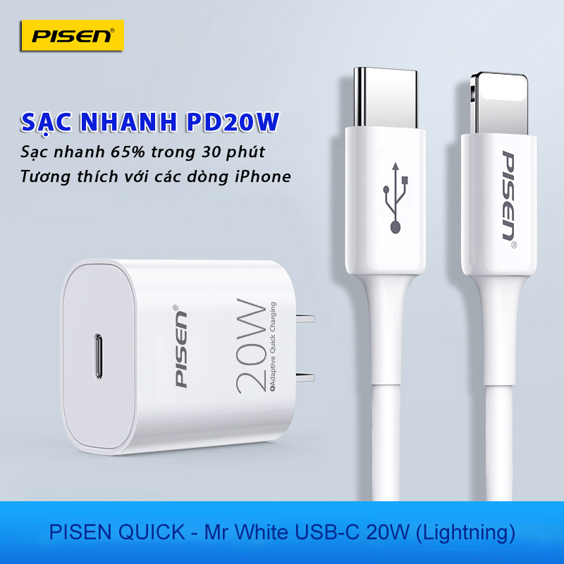Bộ sạc TypeC-Lighting Pisen TS-C135 20w QUICK- Mr White