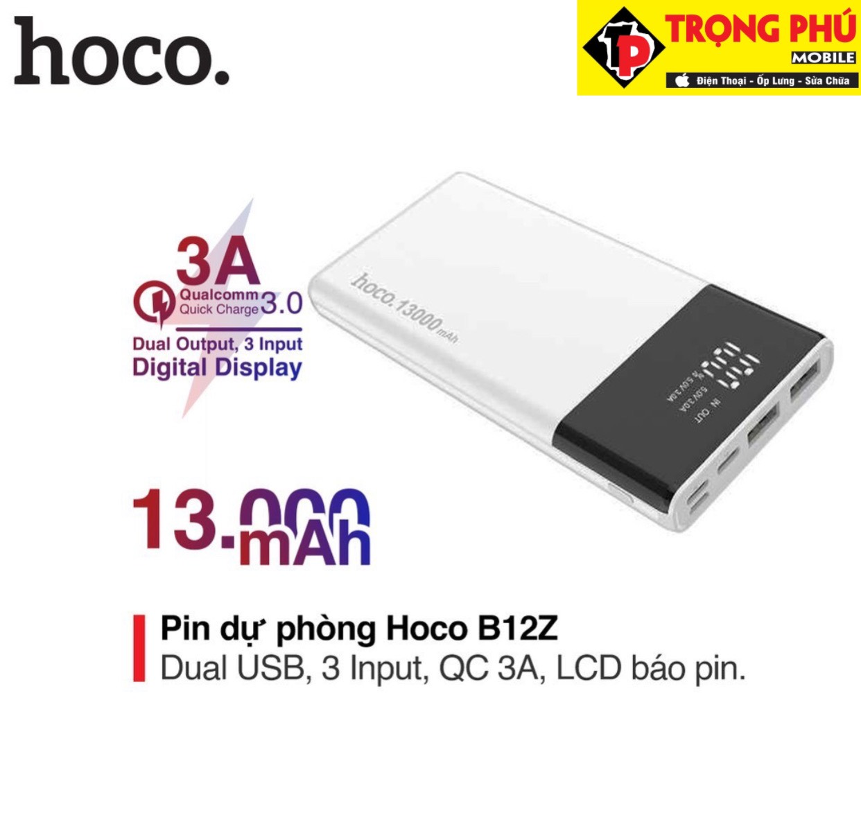 Sạc dự phòng Hoco B12z 13.000mah
