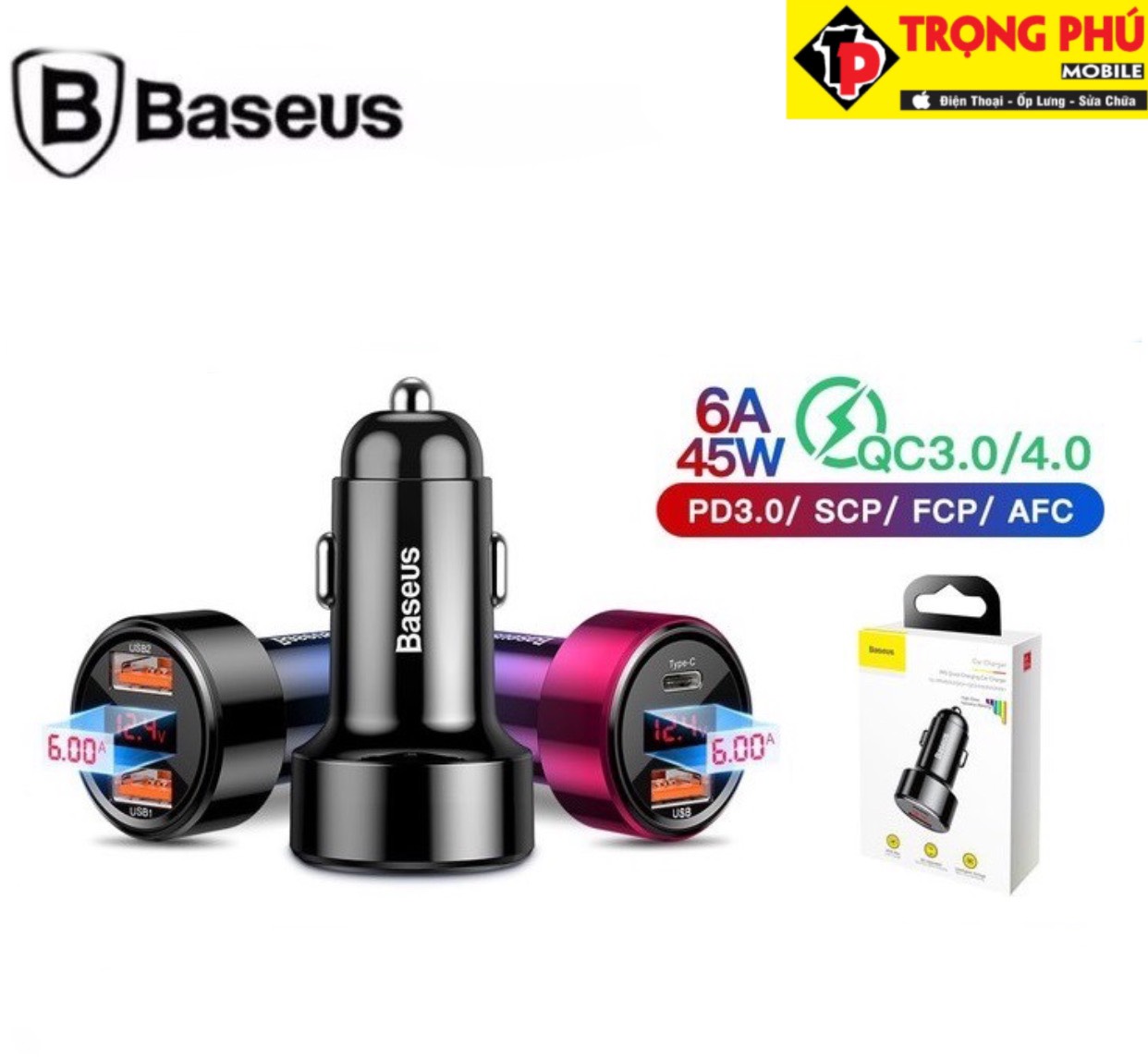 Tẩu Sạc ô tô Baseus Magic dual quick car charging of 45W