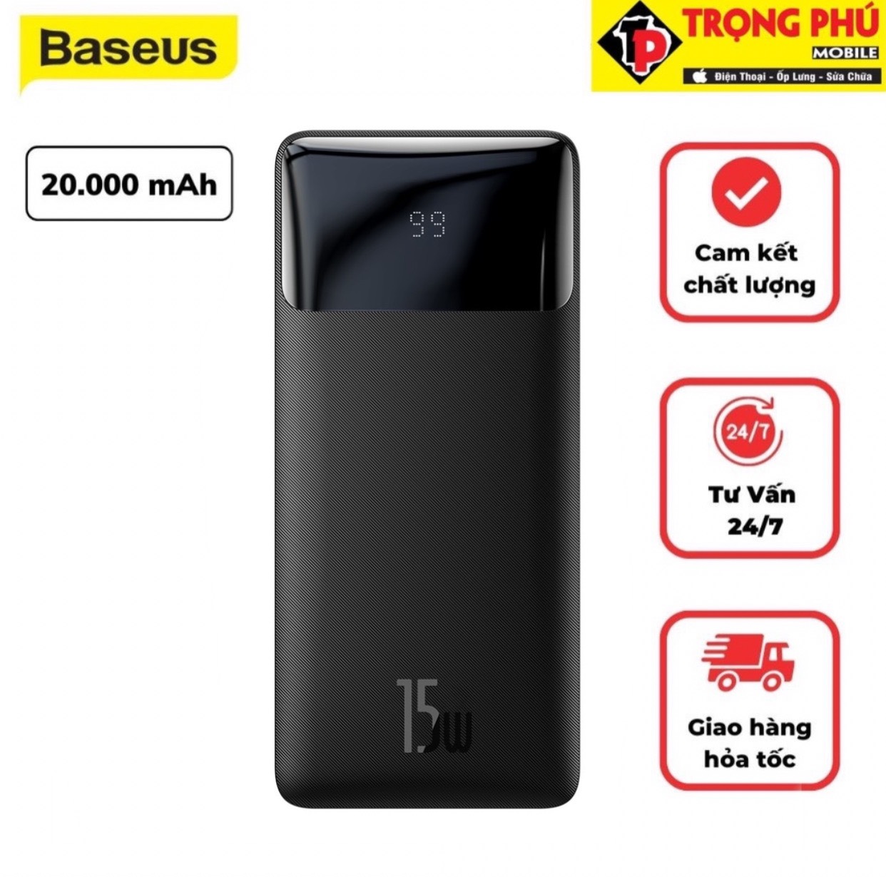 Sạc dự phòng Baseus BIPOW 15W 20.000mah