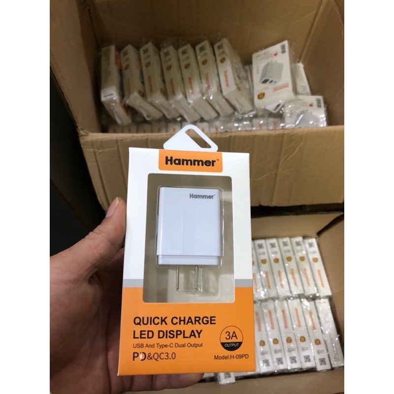Cốc sạc 2 cổng 3.0 Hammer H-09 PD 2 cổng có led