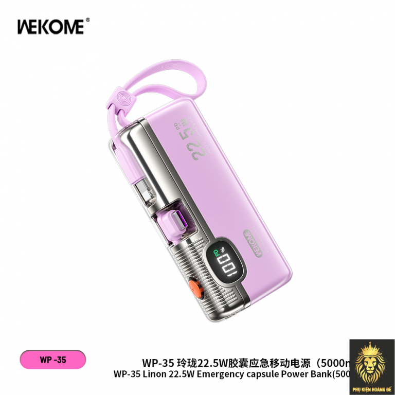 Sạc dự phòng Wekome WP-35 5000mah mini 1 đầu typeC + dây lighting