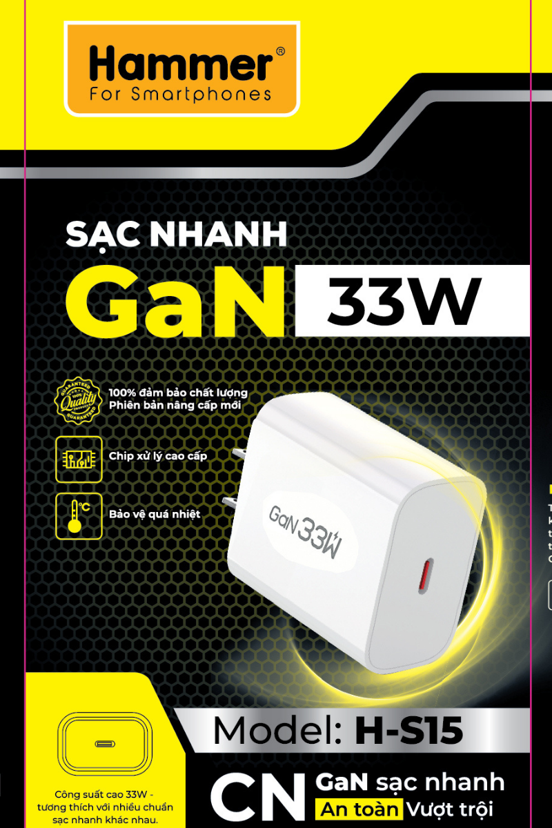 Cốc sạc 2 cổng GAN 33w Hammer H-S15 1C1U