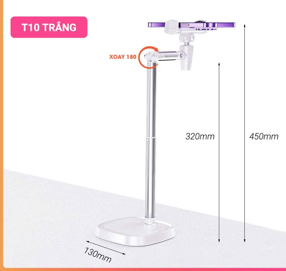Kệ điện thoại T10 nhôm xoay360, cao 450cm livetream, xem phim