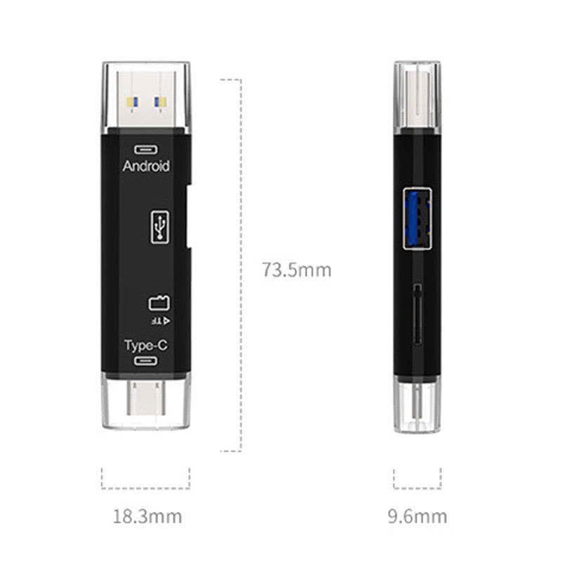 Đầu đọc thẻ nhớ OTG 5in1 2 đầu USB+TypeC ra đọc thẻ lớn, nhỏ, cắm usb