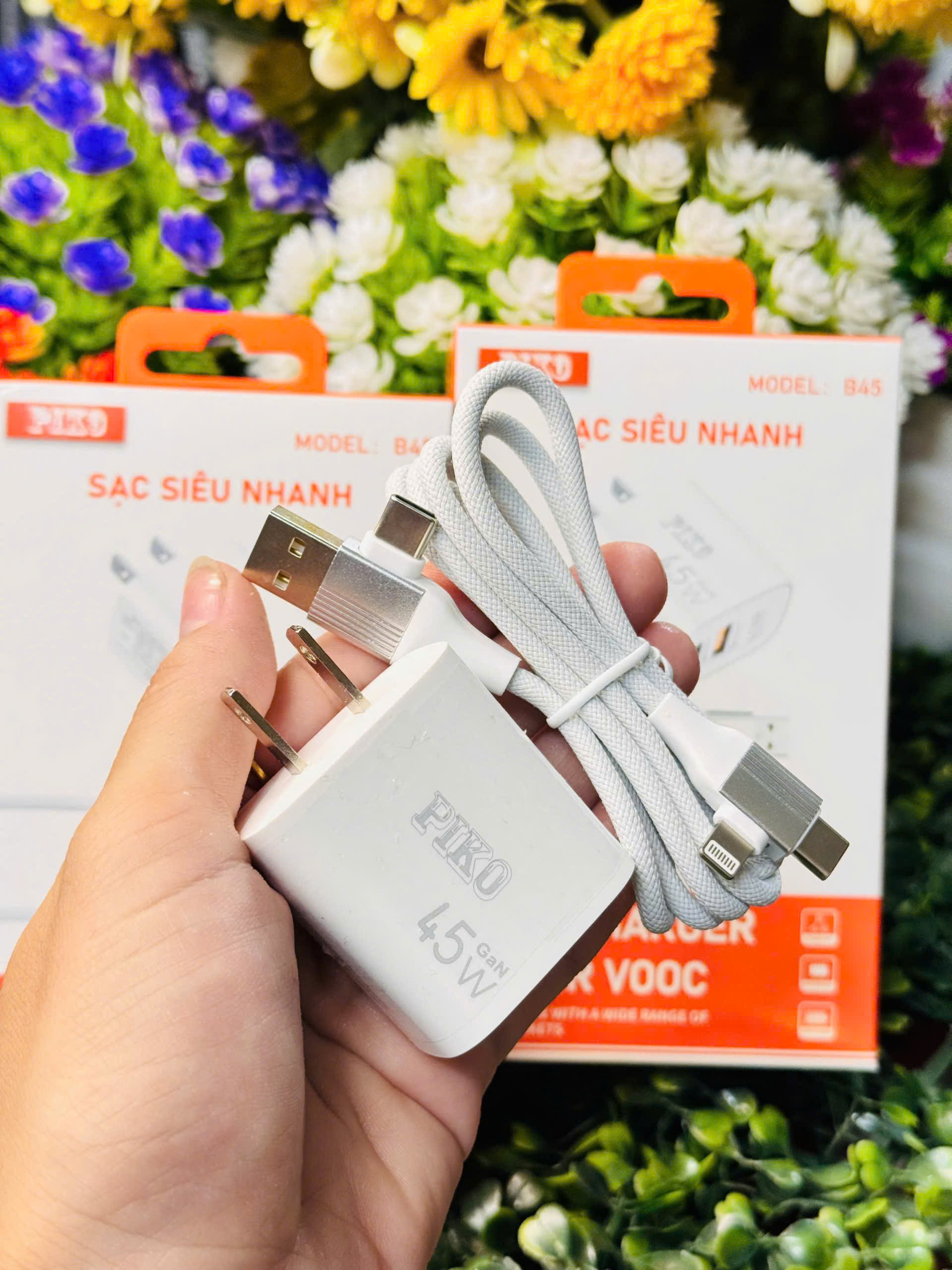 Bộ sạc 4 đầu Piko B45 45w cho iphone, samsung, oppo, xiaomi, vivo… - 4 đầu