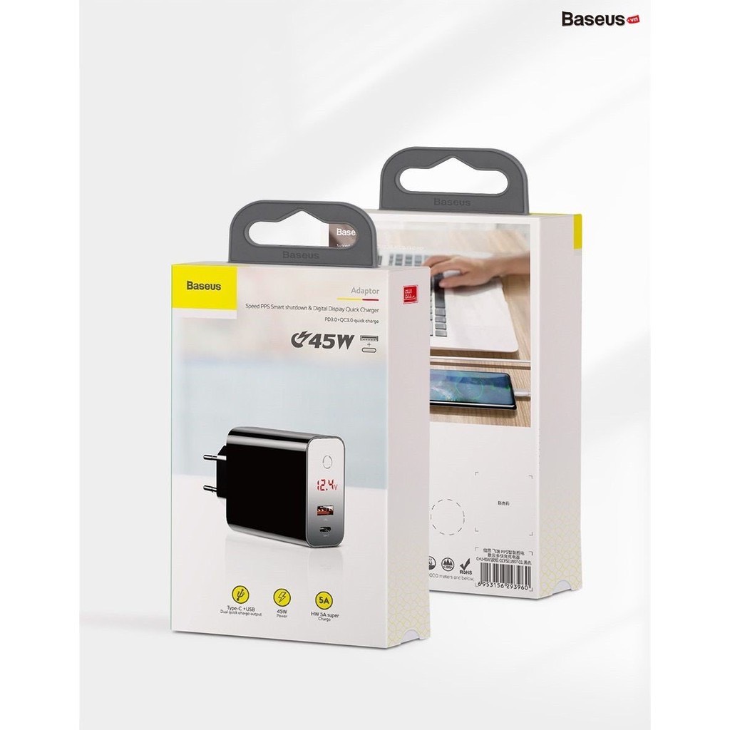 Cốc sạc TypeC Baseus Speed PPS smart shutdown&Digital 45w