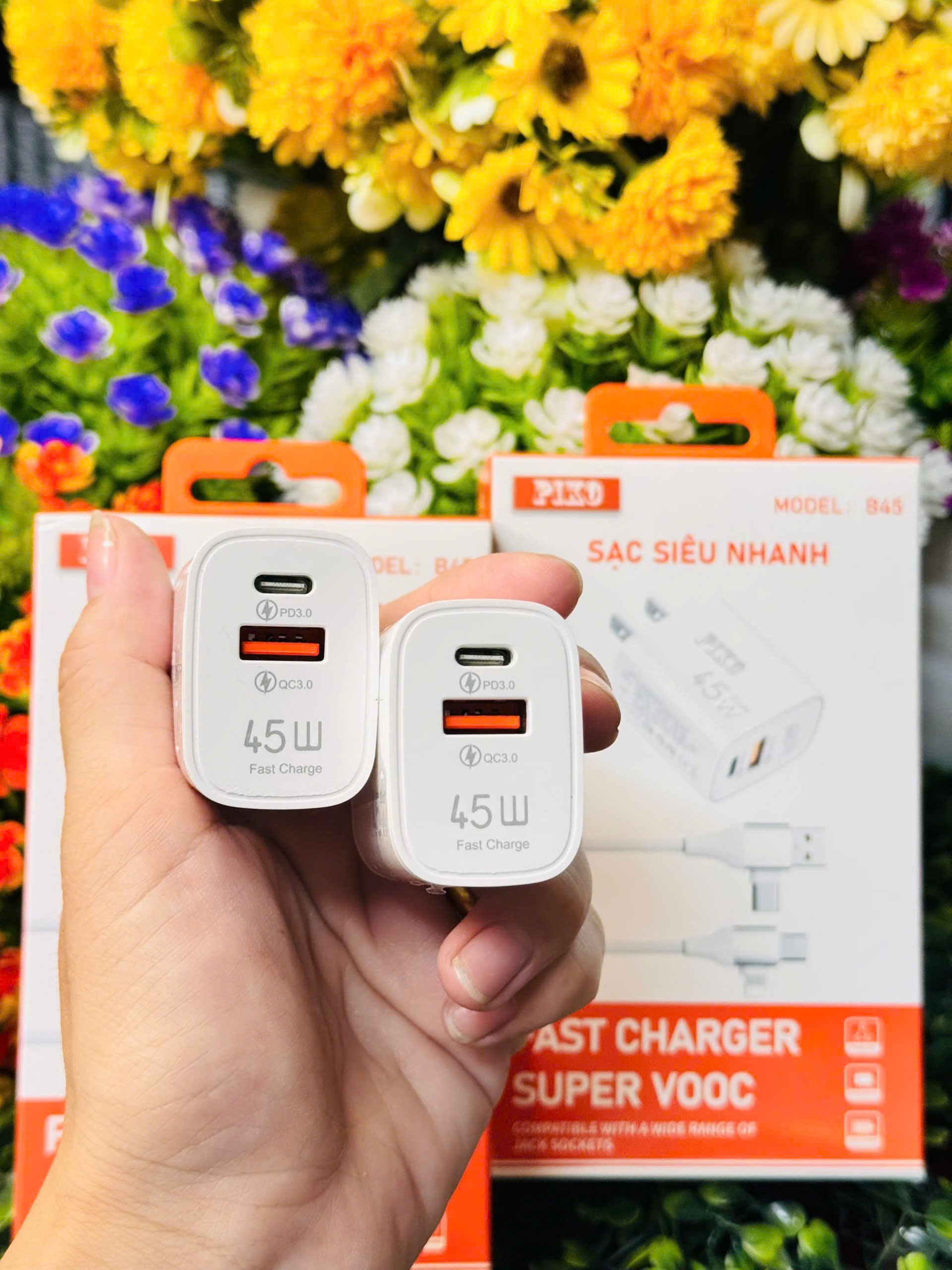 Bộ sạc 4 đầu Piko B45 45w cho iphone, samsung, oppo, xiaomi, vivo… - 4 đầu