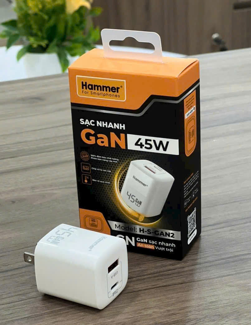 Cốc sạc 2 cổng GAN 45w Hammer H-S-GAN2 1C1A