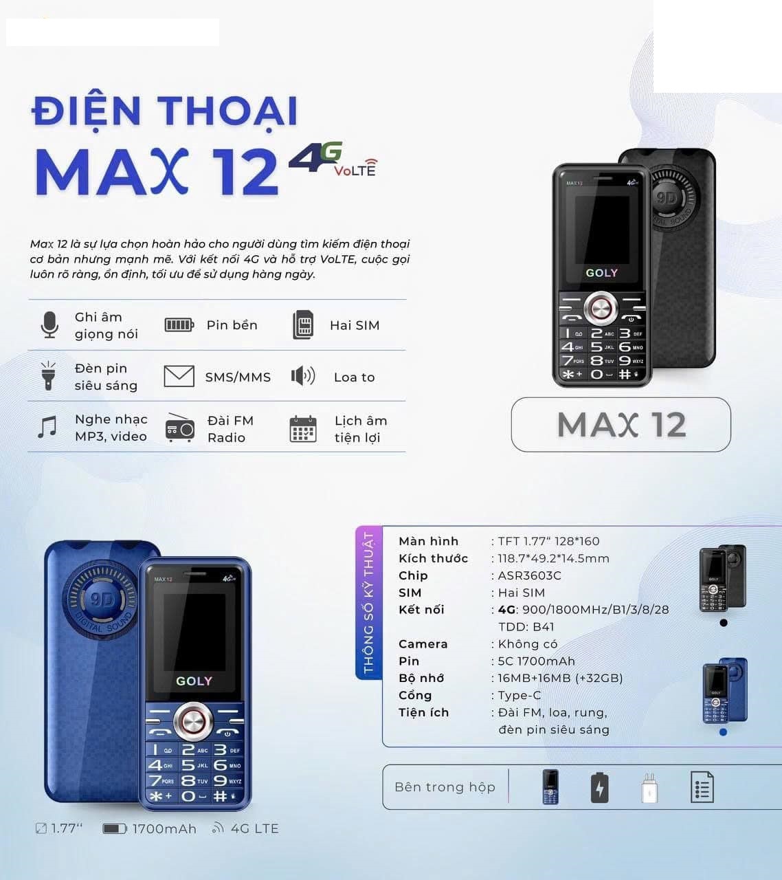 Điện thoại Goly Max 12 - Sóng 4G chuẩn