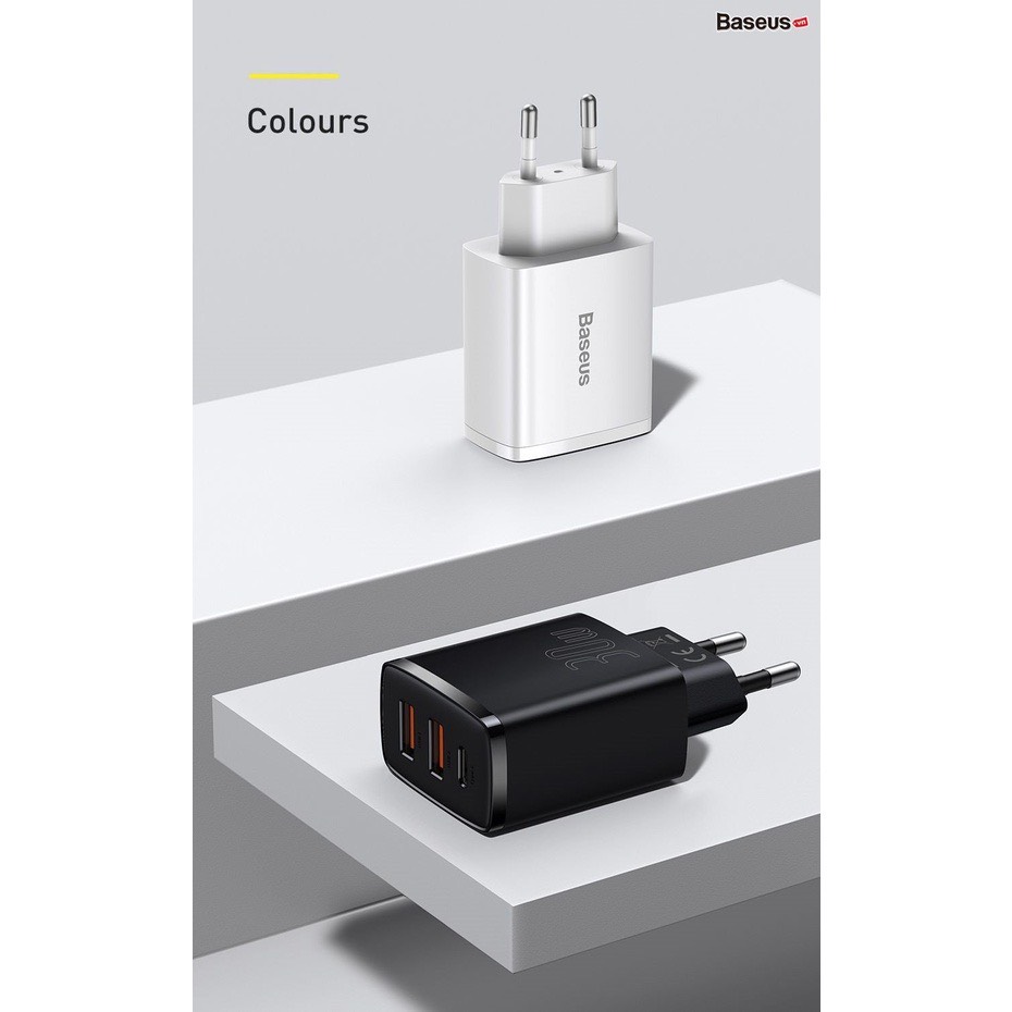 Cốc sạc 3 cổng Baseus 3 cổng 30w Baseus Compact