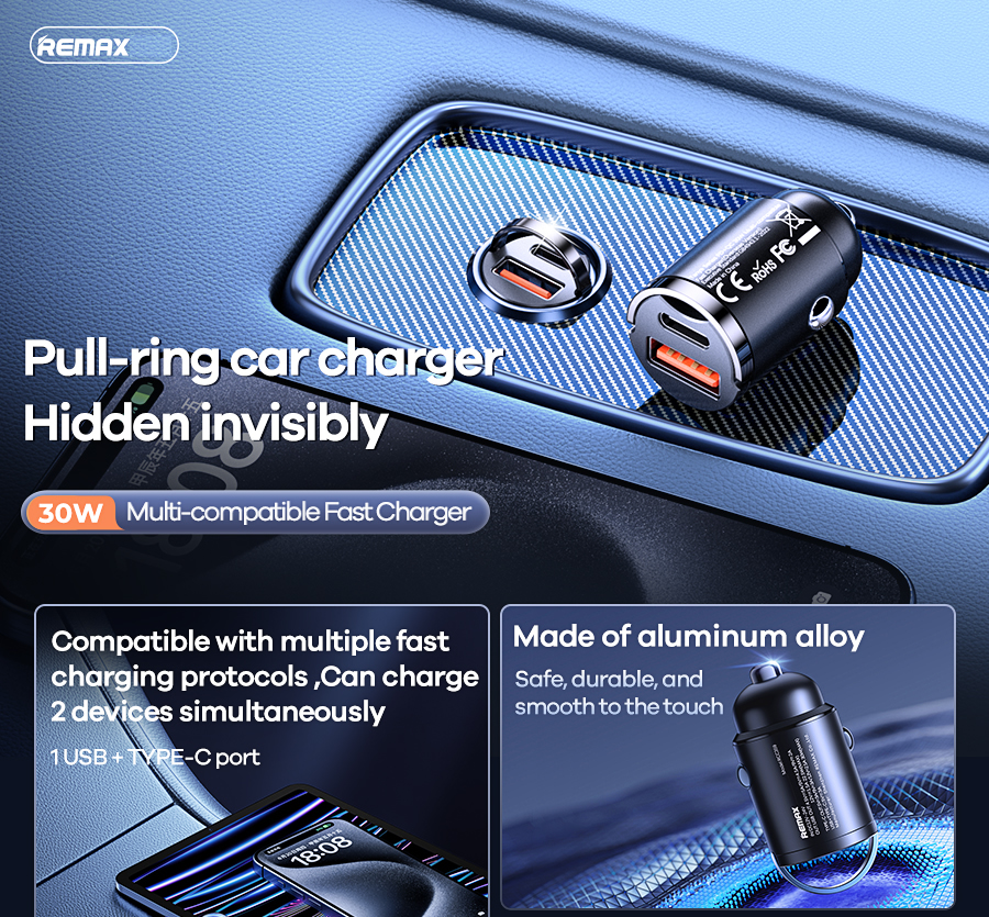 Tẩu sạc Nhanh 30W Xe Ô TÔ Remax RCC359 Có Quai Xách