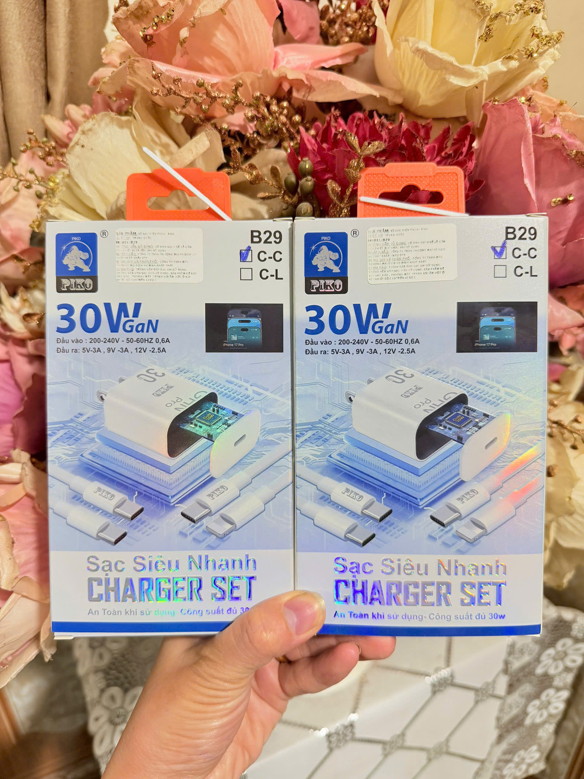 Bộ sạc TypeC-TypeC 30w Piko B29 cho IP 15,16 - 35w 290k