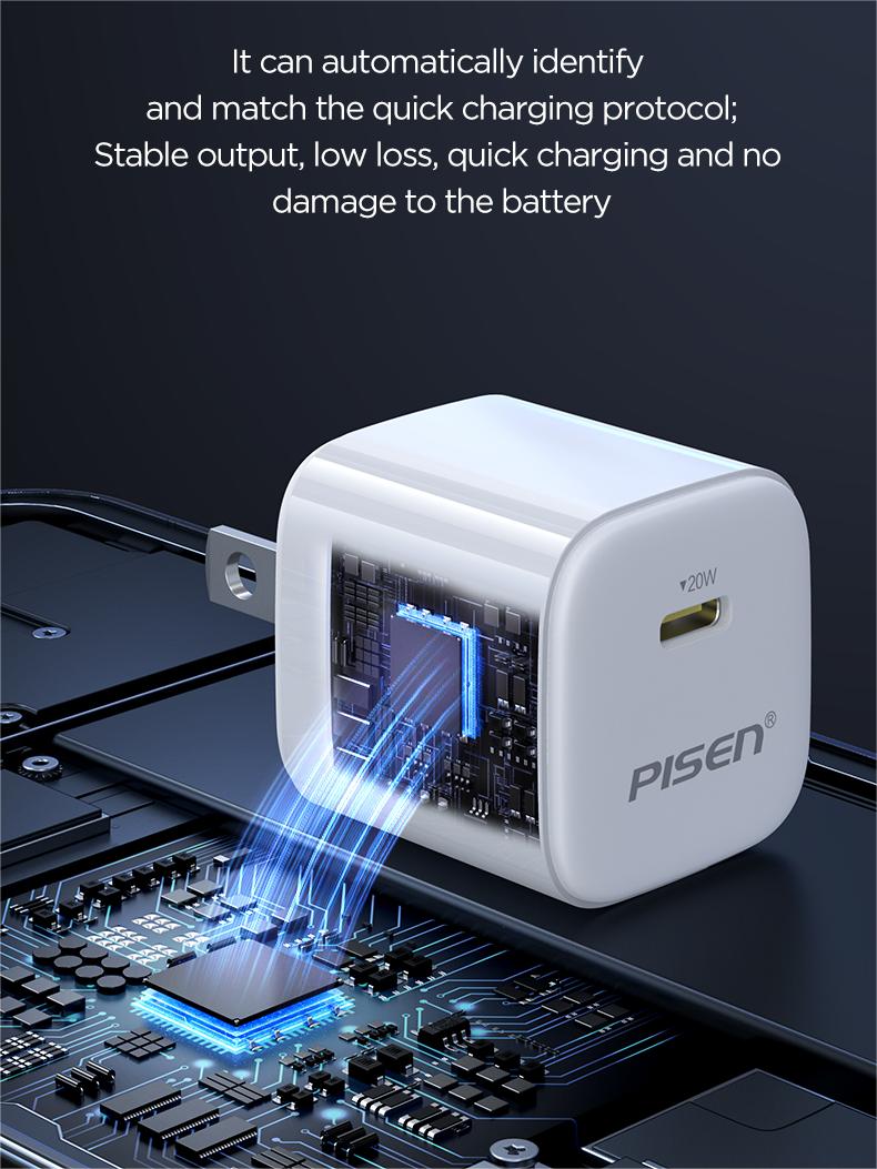 Cốc sạc TypeC Pisen TS-C165 20w QUICK- Mr White Tiny