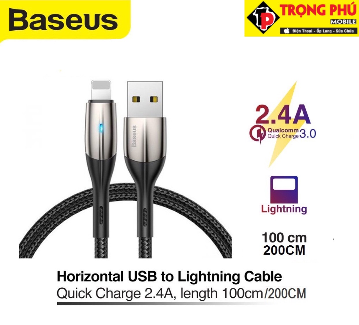 Cáp sạc Usb-Lighting Baseus Horizontal