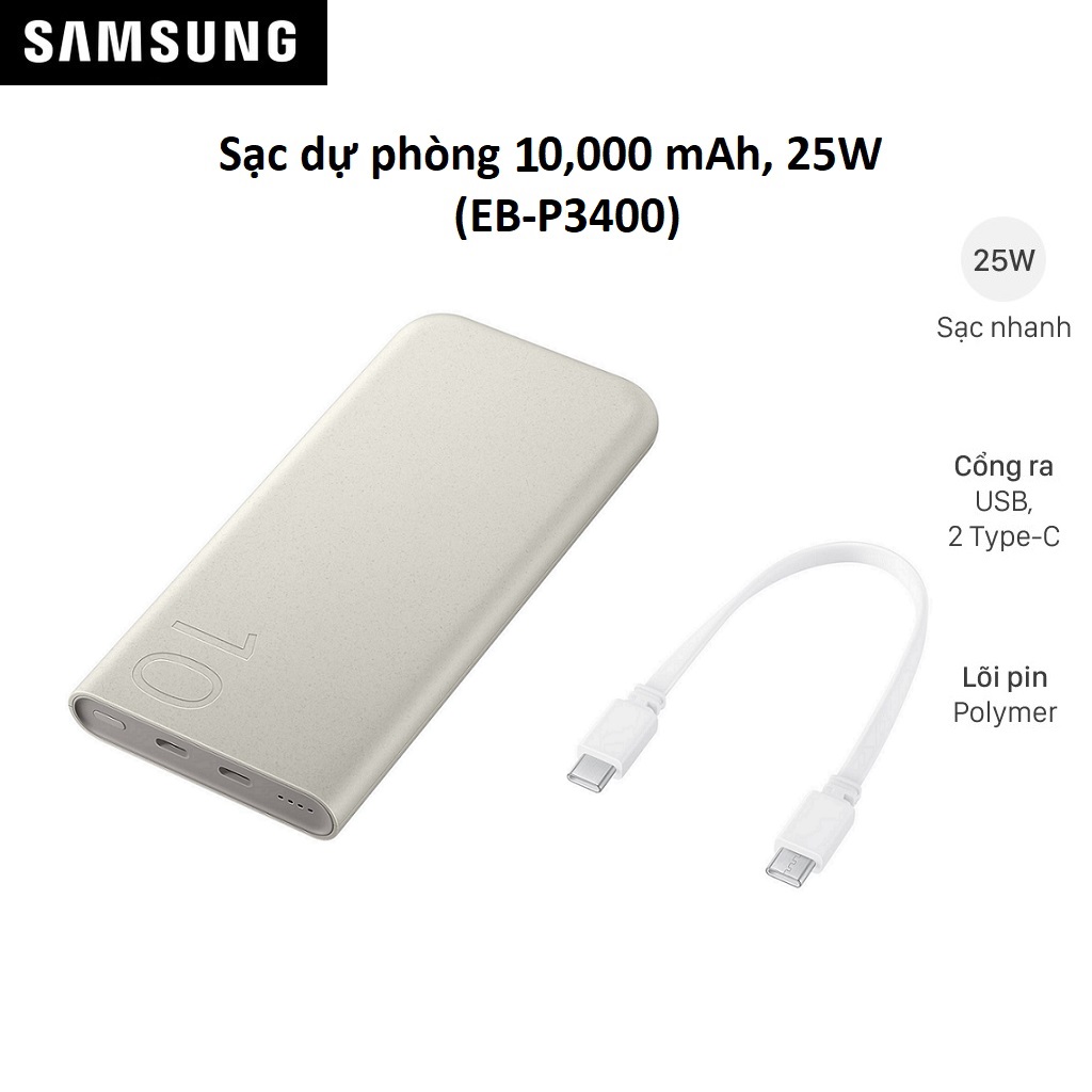 Sạc dự phòng 25w hãng Samsung P3400X 10.000mah sạc nhanh