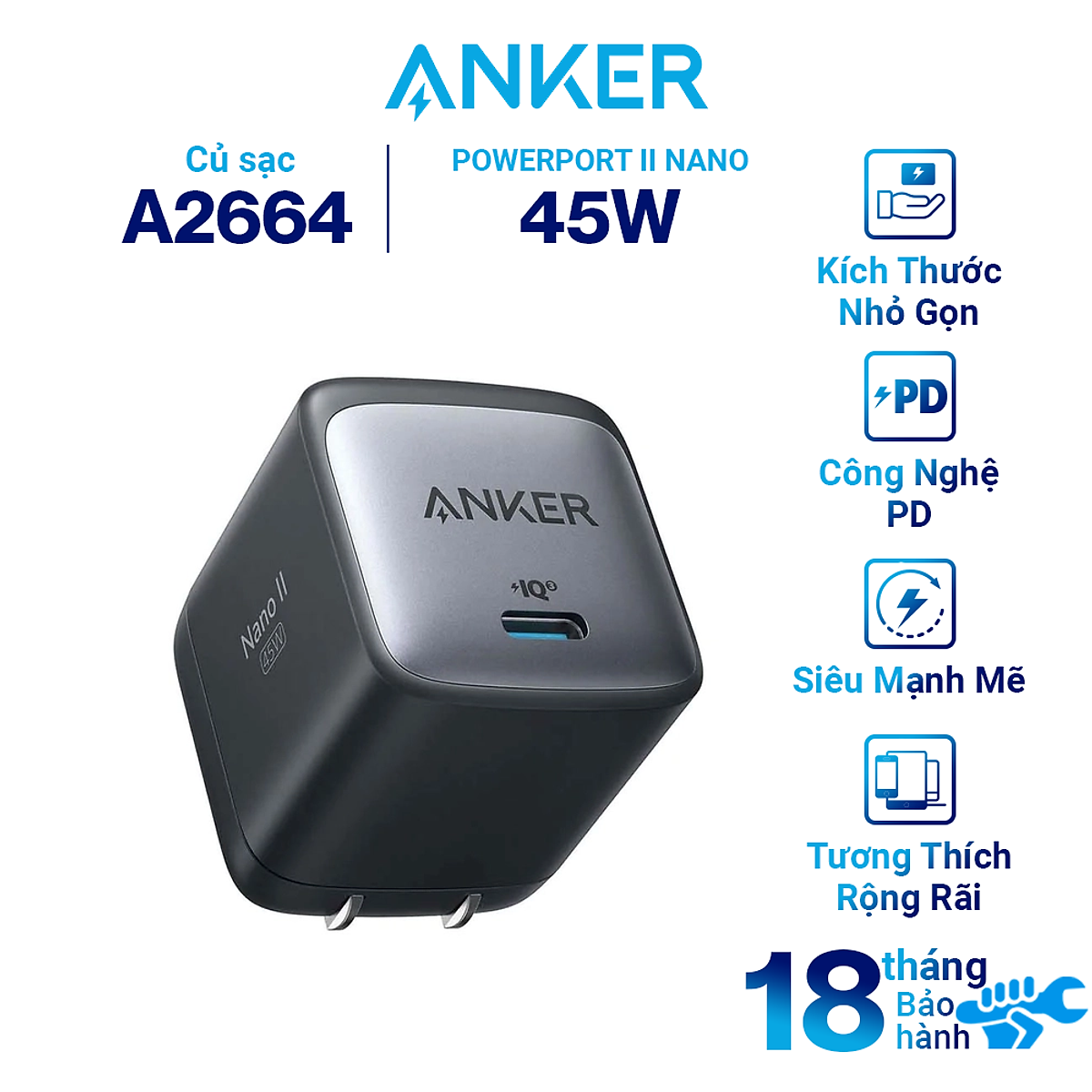 Cốc sạc TypeC Anker Nano II 1C 45W