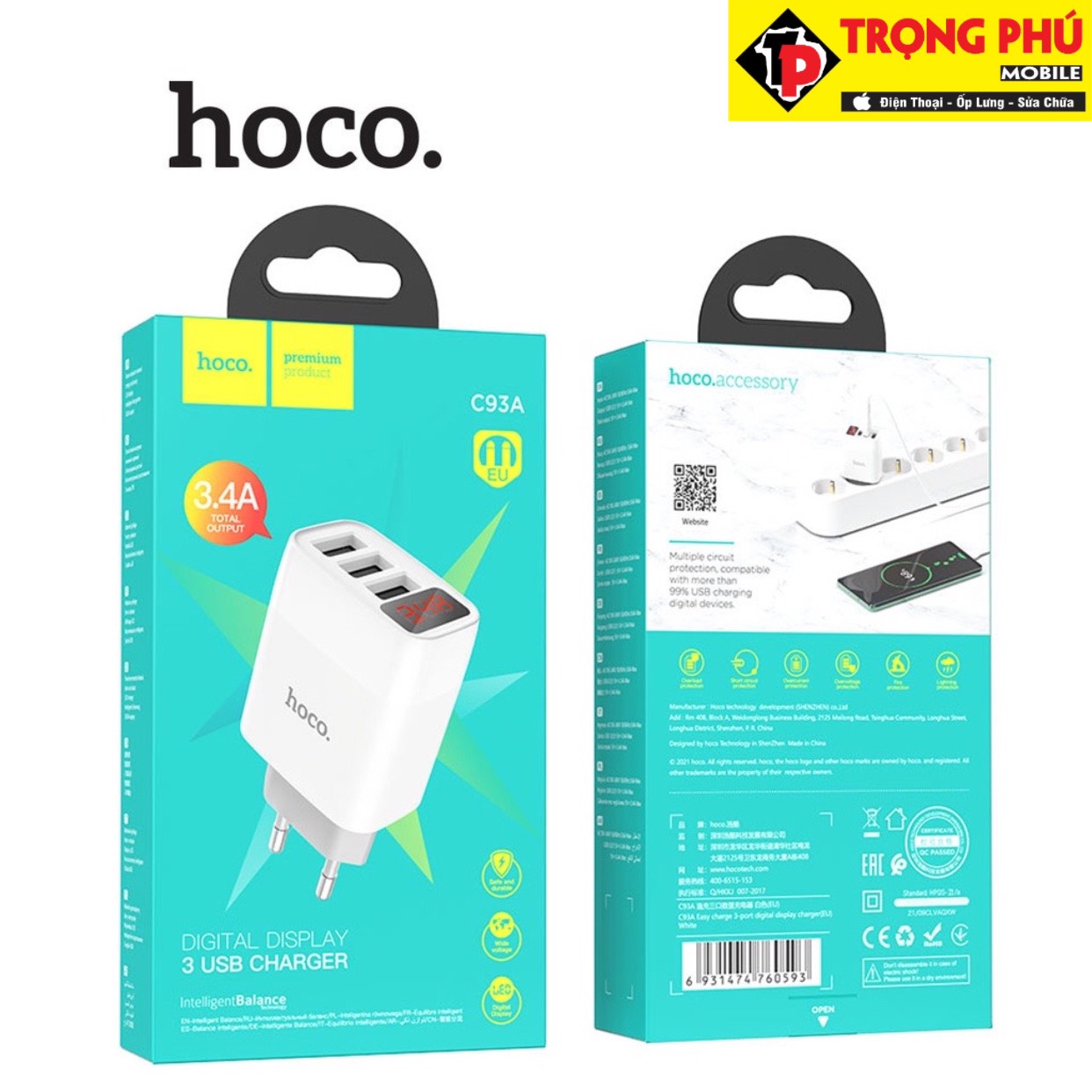 Cốc sạc 3 cổng Hoco C93A 3 cổng