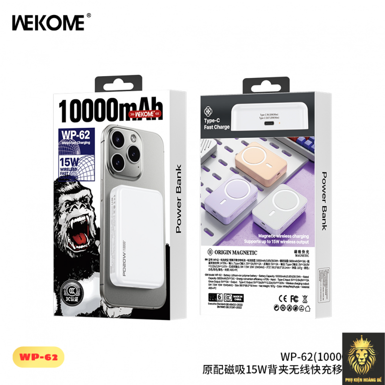 Sạc dự phòng Wekome WP-62 không dây 10.000mah 22.5w