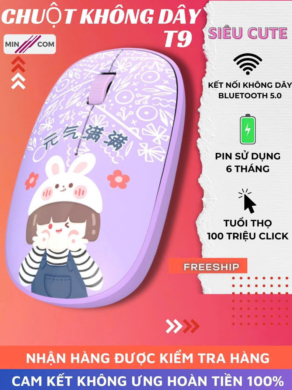 Chuột không dây T9 cute hình