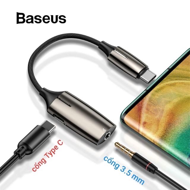 Cáp chuyển Baseus 2-in-1 TypeC Male to TypeC & 3.5mm L60