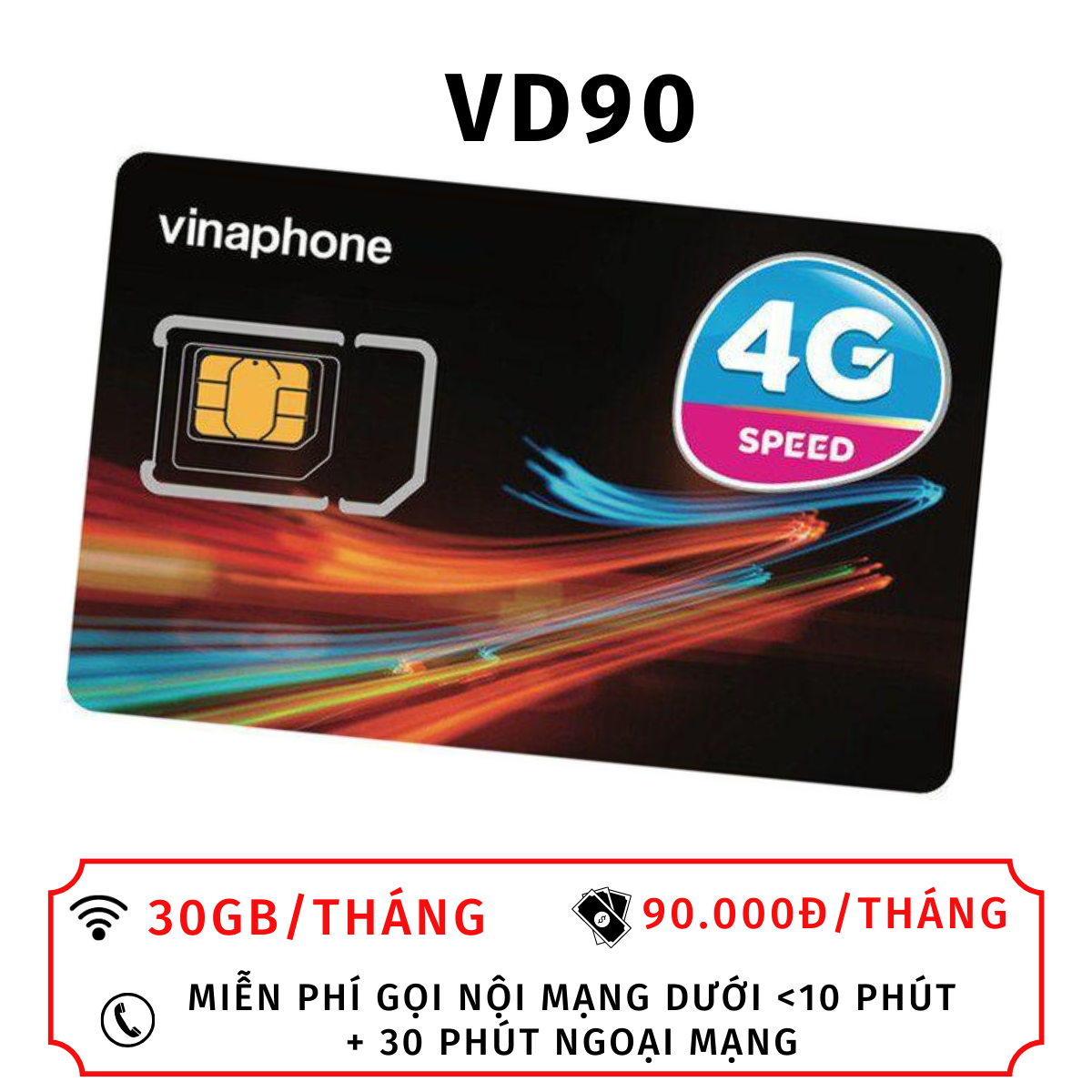 Sim Vina 4G VD90 1Gb/ngày, tháng nạp 90k