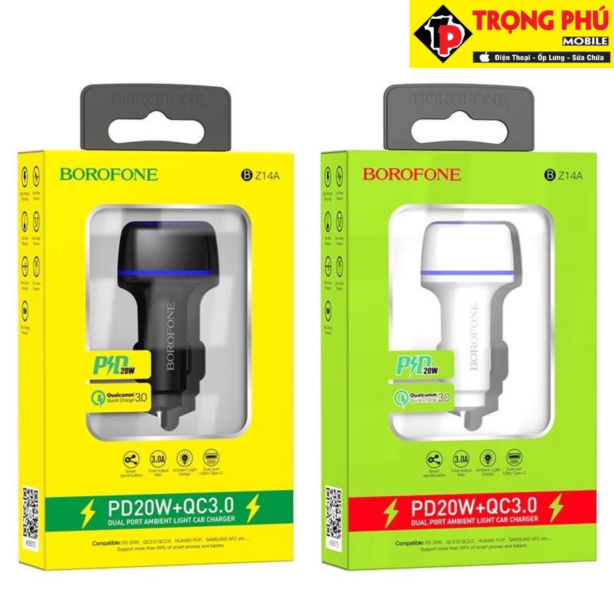 Tẩu sạc ô tô borofone Bz14A 20w có dây Lighting