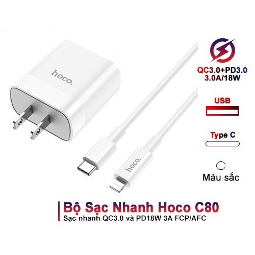 Bộ sạc Usb-Micro Nhanh 20w Hoco C80