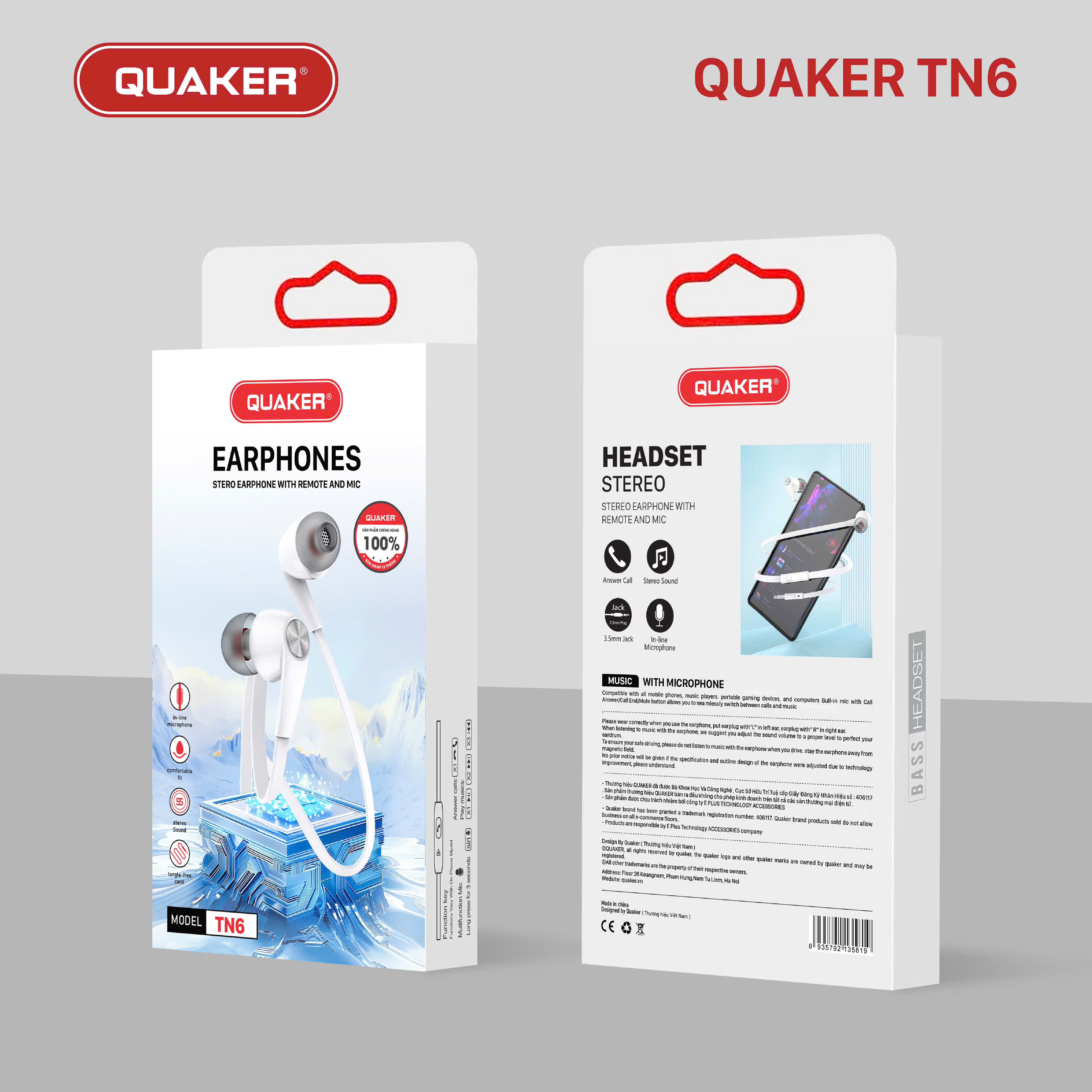 Tai nghe dây đầu tròn Quaker TN6