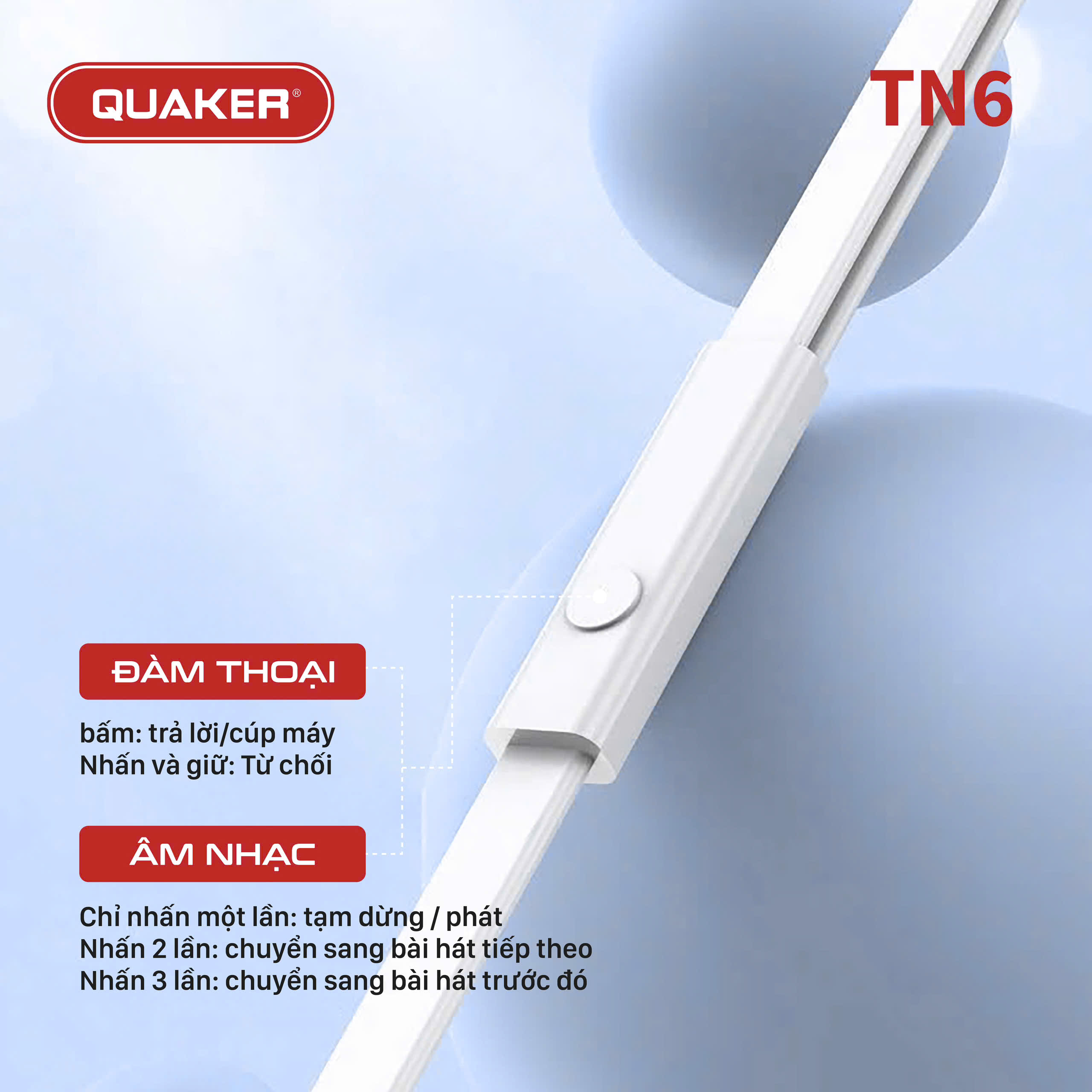 Tai nghe dây đầu tròn Quaker TN6