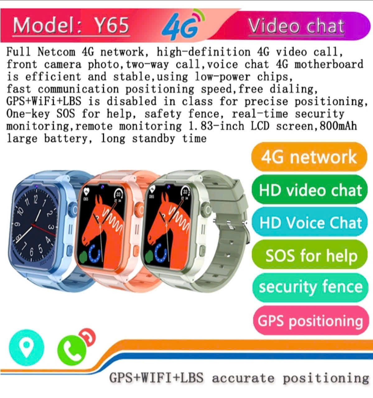 Đồng hồ định vị trẻ em Y65 4G video call cao cấp