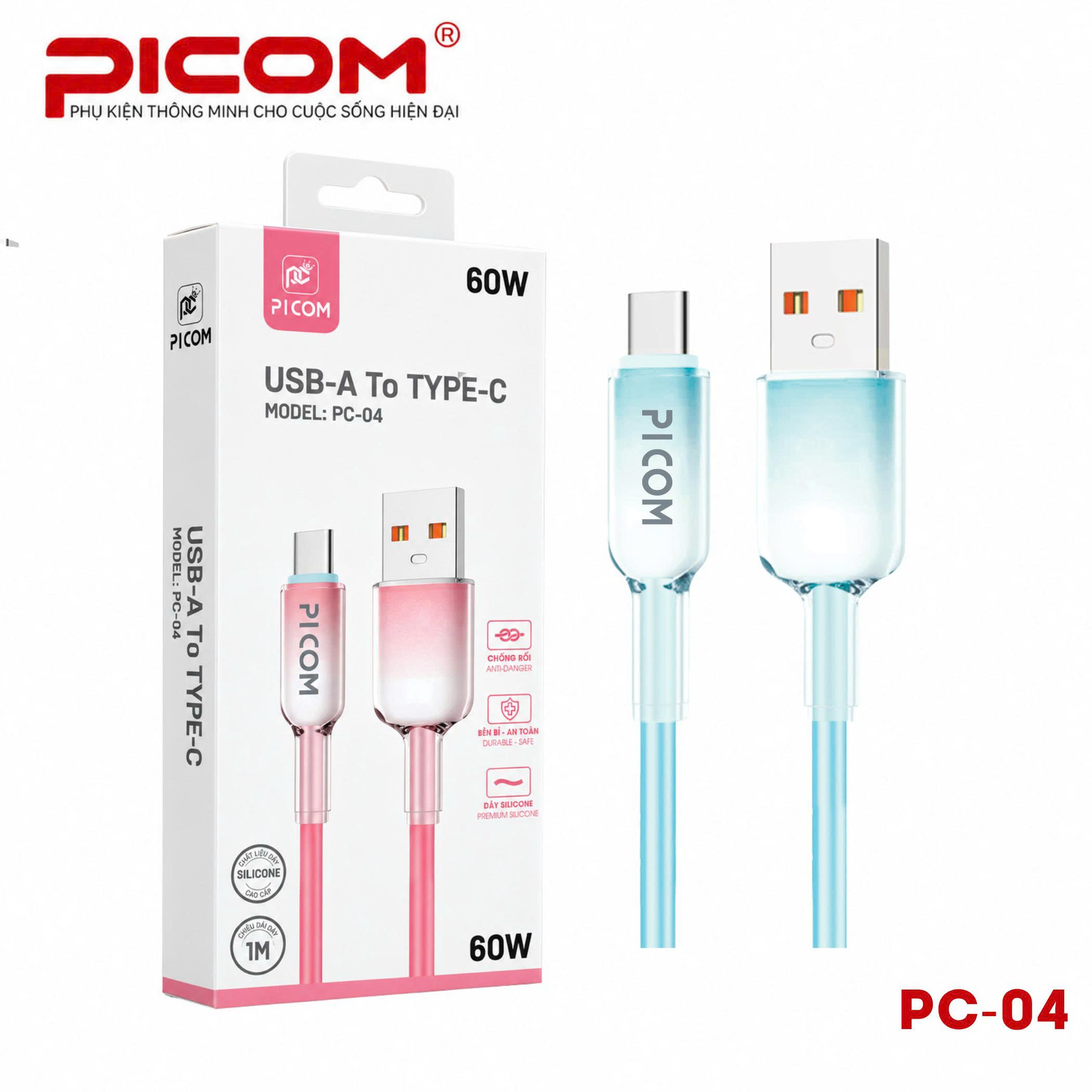 Cáp sạc Usb-TypeC Picom PC-04 65w