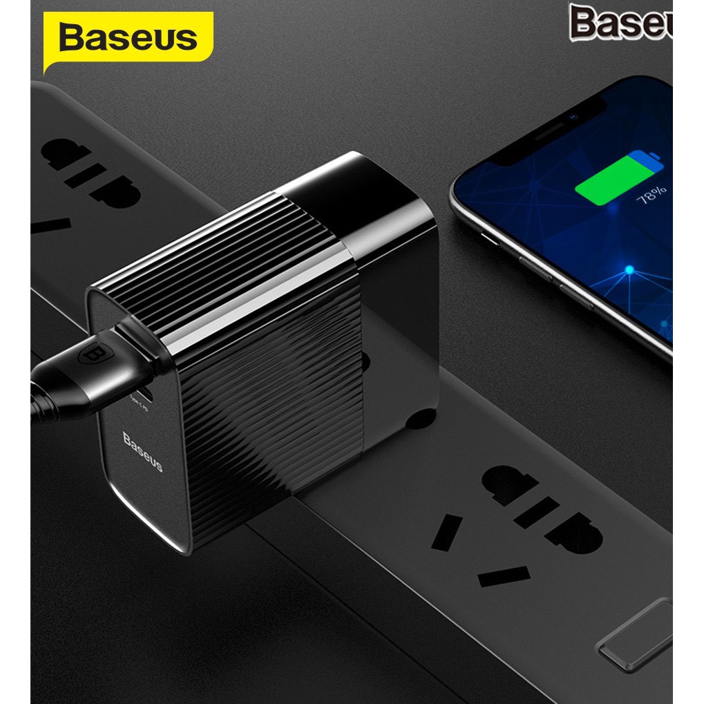 Cốc sạc TypeC Baseus 2 Cổng 30W Transun Chân Gập
