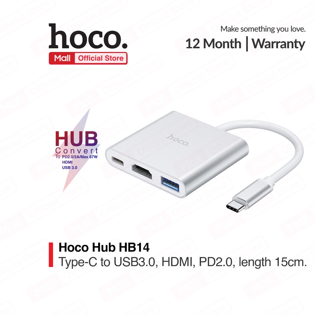Cáp chuyển OTG Hoco HB14 TypeC ra HDMI + TypeC +USB